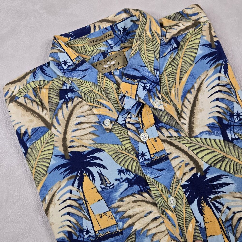 Natural Issue Hawaiian Shirt Mens Meduum Sailing Sailboat Boat Nautical Palms